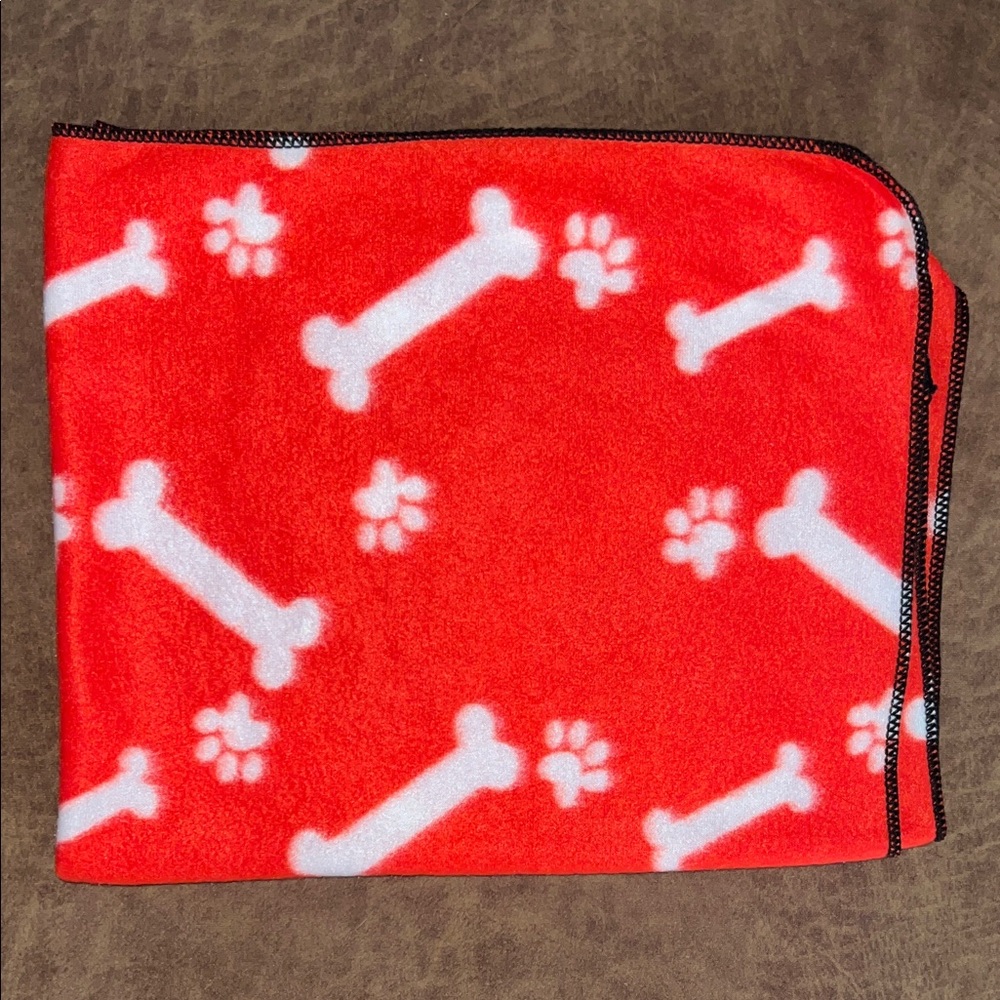 Red White Bone Paw Print Pattern Microfiber Blanket